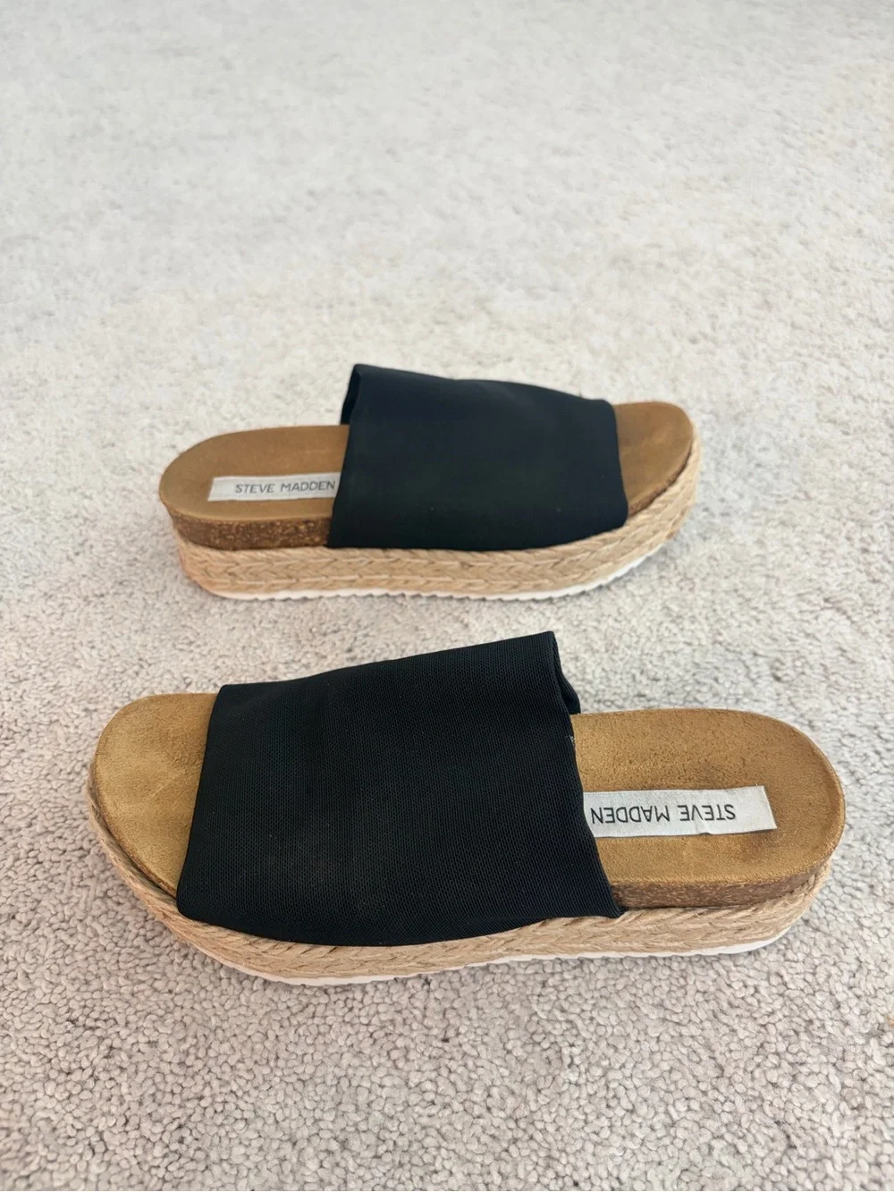 Steve Madden Alison Black Tan Espadrille Platform Sandals Size 7
